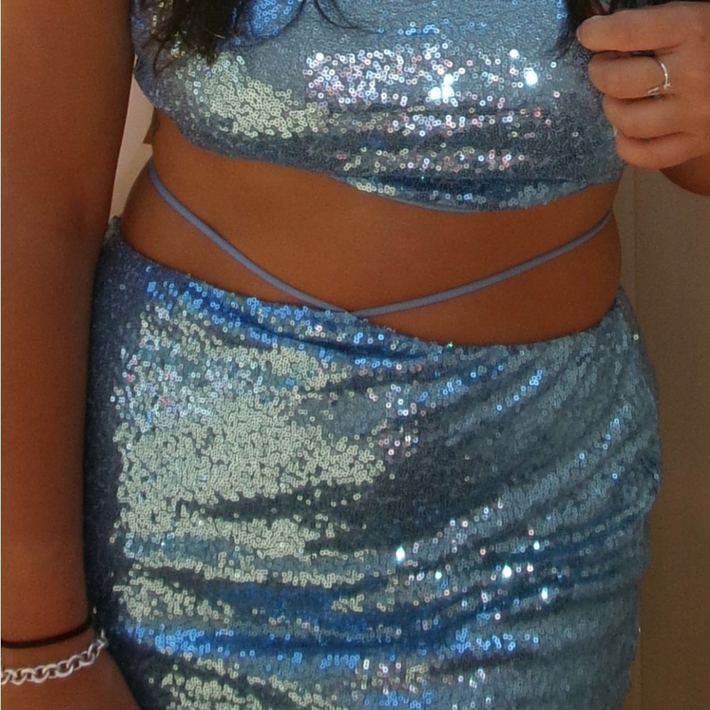 Blue Sequin Two-Piece Set